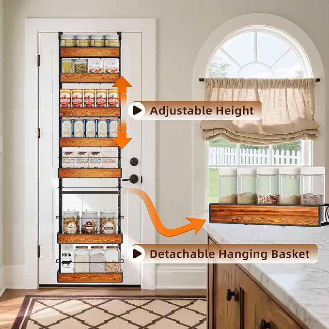 Over the Door Pantry Organizer, 8-Tier Metal Hanging Spice Rack with Adjustable Basket for Kitchen Storage - Image 6