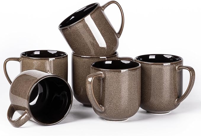 LERATIO 12OZ Ceramic Coffee Mugs Set of 6, Large Porcelain Coffee Cups With Large Handle For Latte,Cappuccino,Milk,Cocoa,|Dishwasher&Microwave Safe Mug Sets,Ideal for Man,Woman,Dad, Mom-Coffee by LeRatio