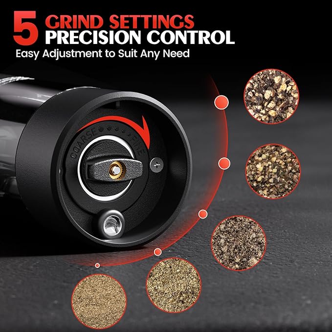 Electric Salt and Pepper Grinder Set Automatic Battery Pepper Mill Shakers Adjustable Coarseness Upgraded Larger Capacity with Led Home and Kitchen Appliances Birthday Gifts for Women Men - Image 2