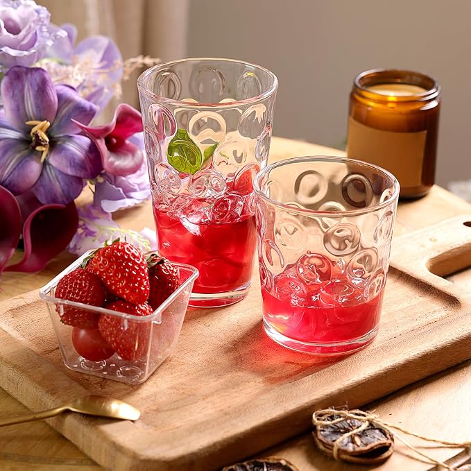 Moretoes Circle Drinking Glasses Set of 12,Clear Water Glass Cups | Mixed Glassware Set,16 Oz Highball Tumblers &12 Oz Rock Whiskey for Cocktail, Whisky and Other Beverages - Image 2