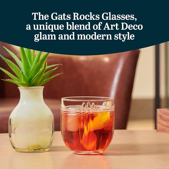 Libbey The Gats Rocks Glasses Set, Art Deco Inspired Short Drinking Glasses Set of 4, Classy Retro Cocktail Drinking Glasses for Parties and Events - Image 2
