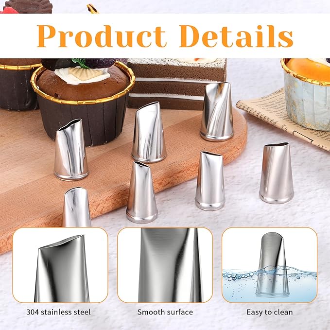 Fondant Rose Piping Tips Set, 7 Pcs Stainless Steel Frosting Piping Kit Cake Decorating Tips Cake Icing Nozzles Tip Decorating Tools Baking Set Tools for Cupcake Cookie Baking Buttercream Supplies