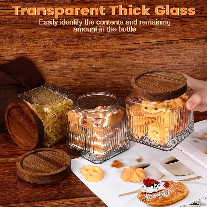 6 Pcs Vintage Glass Storage Jar with Lid 17 oz Glass Containers Stylish Ribbed Pattern Airtight Kitchen Jars Candy Jar for Food Cookies Candy Coffee Tea Beans Grains Storage - Image 5