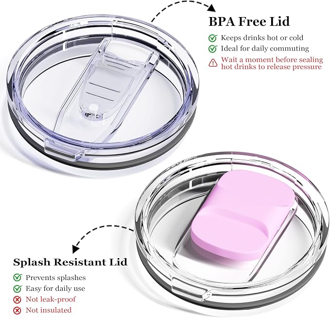 12oz Insulated Coffee Mug with Lid – Includes Two Lids, Stainless Steel Coffee Travel Mug with Handle, Double Wall Vacuum Insulated Camping Mug for Home, Office & Outdoor, Pink - Image 3
