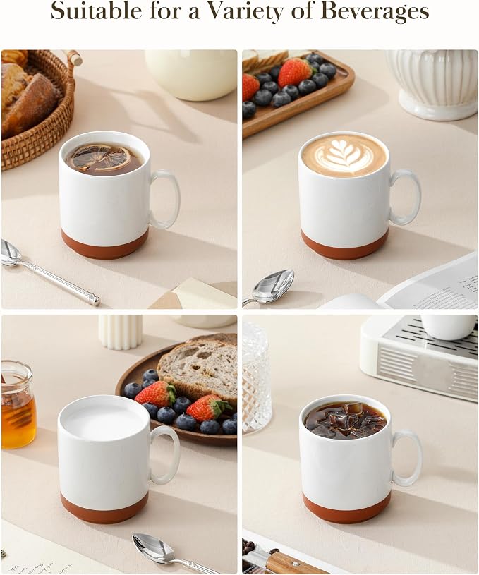 MALACASA 12oz Ceramic Coffee Mugs Set of 4, Stackable Coffee Cups with Straight-Sided Design, Mugs for Coffee, Latte, Tea, Hot Chocolate, Cappuccino and Cocoa, Microwave & Dishwasher Safe, Khaki White - Image 5