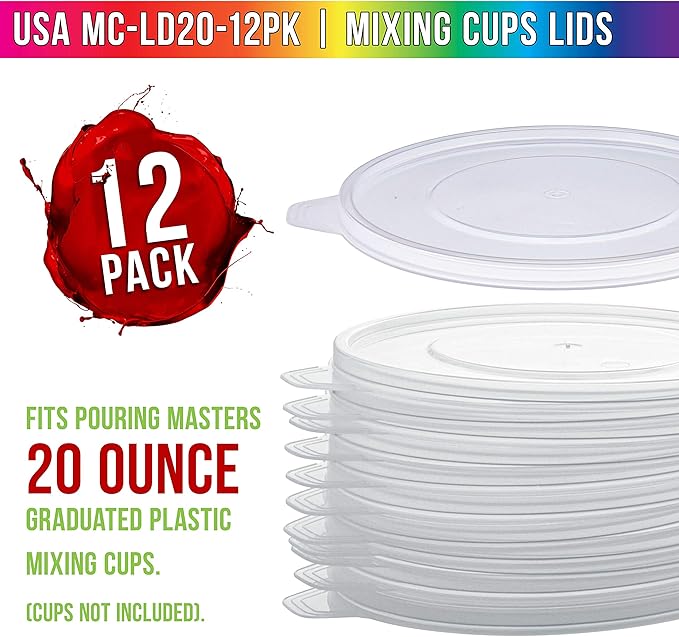 Pouring Masters 12-Pack Mixing Cup Lids for 20 Oz (600ml) Graduated Plastic Measuring Cup Lids - Storage Seal Top for Pouring Masters Automotive Paint Mixing Cups, Epoxy Resin, Art Supplies