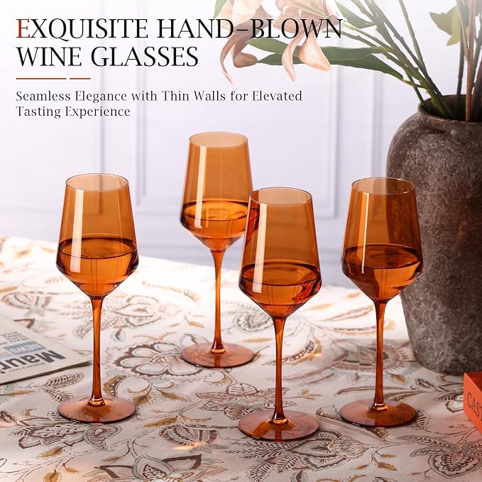 comfit Orange Wine Glasses Set of 6-15 oz, Unfading Color, Hand-blown Colored Wine Glasses - Orange Kitchen Accessories, Gifts for Wine Lovers, Wedding, Engagement, Valentines Day Gifts - Image 6