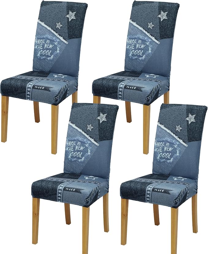 Dining Chair Covers, Stretch Seat Covers, Washable Furniture Protector | 4 Pack, Washable, Stretch Fit, Soft, Non Slip, Dining Chair Covers, Seat Protector, Furniture Cover,Easy Clean by BIETYONE