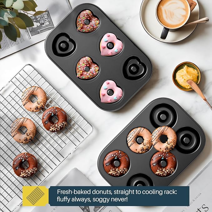 16-Piece Baking Pan Set, Nonstick Bakeware Set with Rack, Baking Sheet Set | Baking Sets with Oven Mitts, Donut Pan, and Heart Pan, Stackable Carbon Steel Baking Set with Kitchen Utensils, Black - Image 7