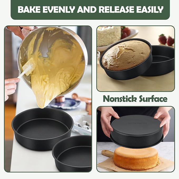 E-far 9.5 Inch Cake Pan Set of 3, Nonstick Round Baking Layer Cake Pans, Stainless Steel Core & Non-Toxic Coating, 2 Inch Deep (Black) - Image 4