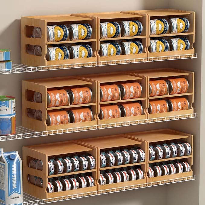 Stackable Bamboo Cat Food Can Organizer, Cat Canned Food Organizer Storage | 2-Tier Adjustable Stacking Can Dispensers, First-In & First-Out System, Holds Up to 36 Cans - for Pantry, Cabinet, Countertop - Image 9