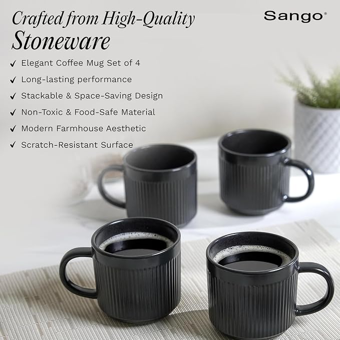 SANGO Anderson Black Coffee Mugs Set of 4, 16.5 oz Stoneware Coffee Mug Set, Big Ceramic Tea Cup with Matte Glaze for Cappuccino, Latte, Large Coffee Cups with Handle, Microwave & Dishwasher Safe - Image 6