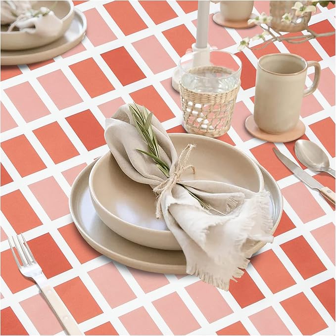 FIFTY FEET 70 * 52 Inch Rectangle Tablecloth, Vinyl Tablecloth with Flannel Backing for Rectangle Tables Waterproof, Plastic Picnic Table Cover for Dining Table/Buffet Parties/Camping(Red Plaid) - Image 2