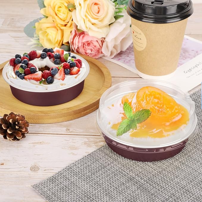 Beasea Disposable Mini Pie Tins With Lids, 4 Inch 50 Pack Disposable Mini Pie Pans, 8 Oz Aluminum Foil Coffee Brown Tart Pans Round Oven Baking Small Cake Tin for Cheesecake Fruit Tart Quiche - Image 4
