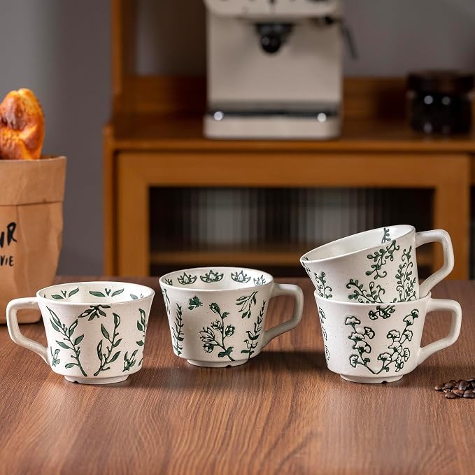 Ceramic Mugs 11 oz Set of 4, Unique Luxurious Stoneware Cups for Coffee Milk Latte Cappuccino Tea, Office Home Kitchen Use, Dishwasher Microwave Freezer Safe, Mixed Green - Image 8