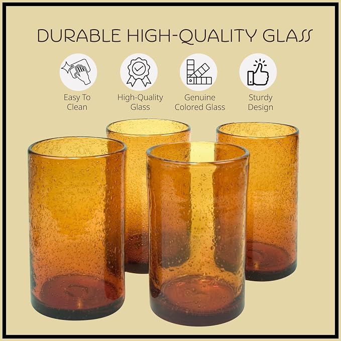 Artland 17oz Highball Tumbler, Set of 4 | Iris Seeded Design, Amber | Drinking Glass for Parties and Everyday Use - Mojito, Whiskey, Cocktail | Glassware & Kitchenware Essentials - Image 3