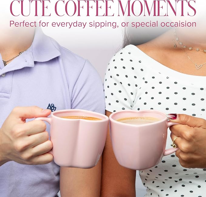 Paris Hilton Heart Shaped Ceramic Mug Set, Chic Stoneware Coffee Mugs for Coffee, Tea, Hot Cocoa, Microwave and Dishwasher Safe, 4-Piece, 14-Ounce, Pink - Image 3