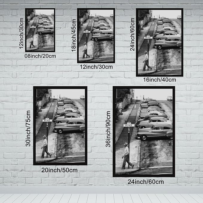 UXCBIA Pine Street, Streets of San Francisco 1950s, Black And White, Vintage Poster Canvas Poster Bedroom Decor Sports Landscape Office Room Decor Gift Black Frame 12x18in(30x45cm) - Image 2