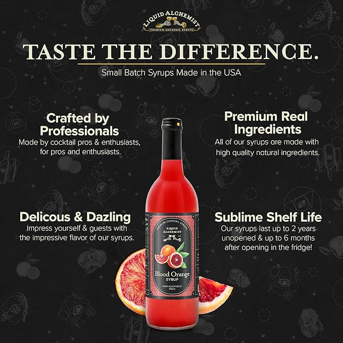 Liquid Alchemist Blood Orange Syrup for Cocktails - Real Ingredients Make this the Perfect Winter Cocktail or Margarita Mix - Non-GMO Blood Orange Sour Mix (25.4 oz)