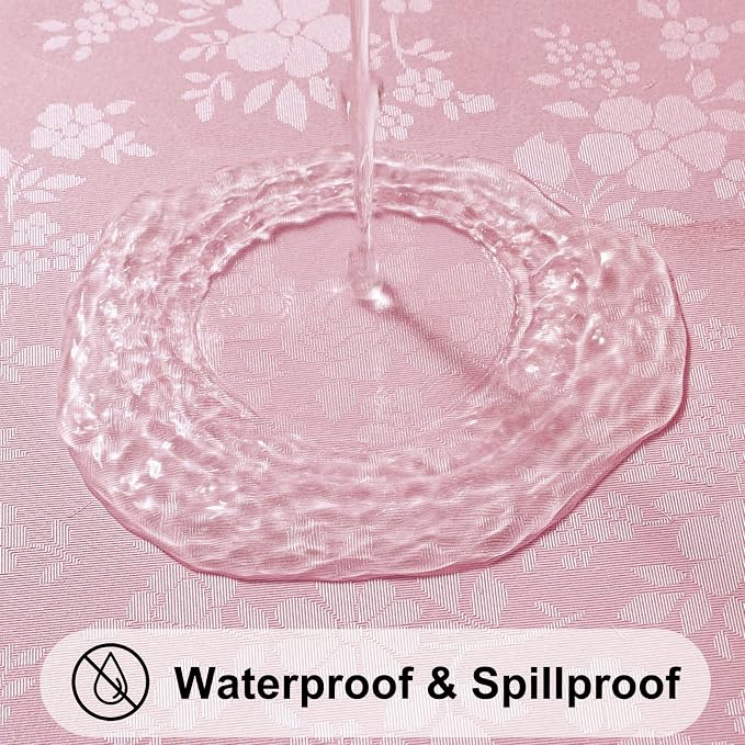 Smiry Rectangle Waterproof Heavy Duty Vinyl Tablecloths, 60 x 120 Inch | Wipeable Washable Floral Embossed Table Cover for Kitchen and Dining Room, Indoor & Outdoor Use, Dirty Pink - Image 2