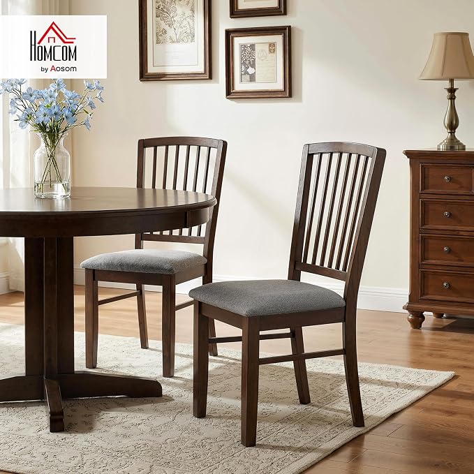 HOMCOM Farmhouse Dining Chairs Set of 2, Upholstered Linen, Burn Brown | Kitchen Chairs, Dining Room Chairs, Solid Rubberwood Legs - Image 3