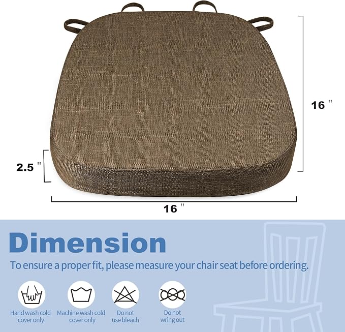 BUYUE Thickened 2.5" Dining Chair Cushions Set of 6, U-Shape High Density Foam Comfortable Chair Pads for Kitchen, Slip Resistant Indoor Seat Cushions (6 PCS, Brown) - Image 3