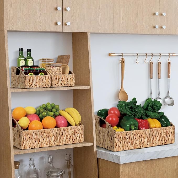 Pantry Baskets for Organizing, Wicker Basket Shelf Storage | Handwoven Pantry Organizers and Storage with Built-in Handles, Laundryroom Organization Storage Bins for Snack Cans - Image 2