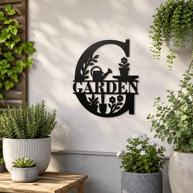 Garden Metal Wall Decor, Farmhouse Outdoor Garden Sign, 13.1 Inch | 14-inch matte black metal GARDEN sign for patios, greenhouses, porches, sheds, and farmhouse outdoor wall decor. - Image 5