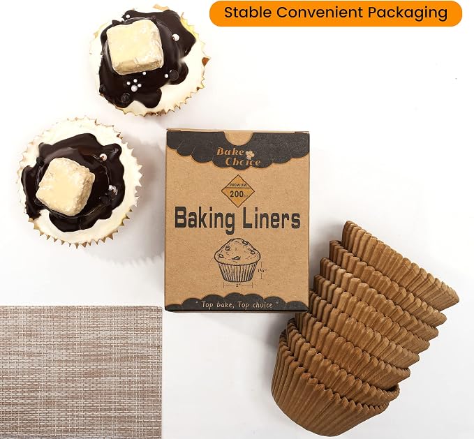 Bake Choice 200pcs Standard Cupcake Liners for Baking, Brown Muffin Liners | Food-grade cupcake wrappers, greaseproof parchment paper for Christmas decorations - Image 6