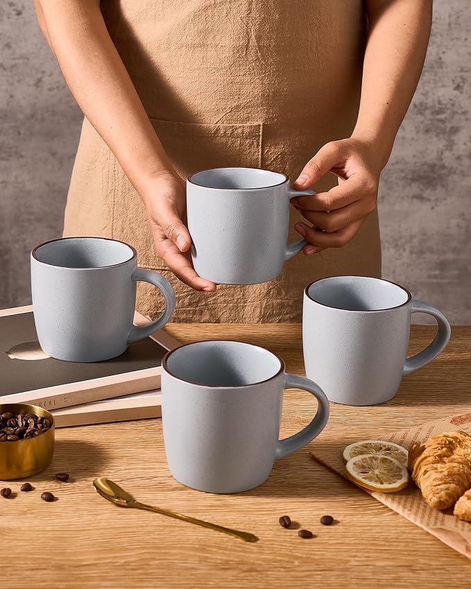 famiware Mercury Coffee Mugs 13 oz, Coffee Mugs Set of 6 with Handle, Ceramic Cups for Latte, Hot Tea, Cappuccino, Mocha, Cocoa, Light Grey - Image 7