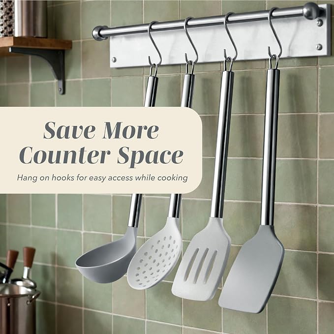 COOK WITH COLOR Silicone Cooking Utensils, Kitchen Utensil Set, Easy to Clean Silicone Kitchen Utensils, Cooking Utensils for Nonstick Cookware, Kitchen Gadgets Set, 10 Pieces, Grey Ombre - Image 4
