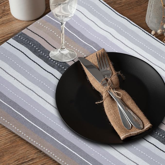 Urban Villa Two Tone Placemat Cotton Tablemat 14x20 (Set of 6) Greymulti - Image 4