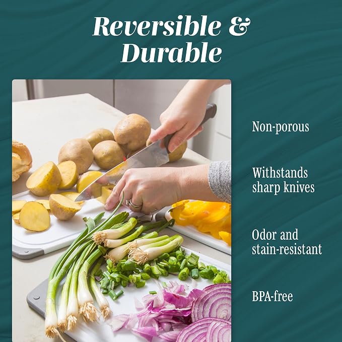 Cutting Boards for Kitchen - BPA-Free Chopping Board - Different Sizes & Non Slip Handles - Reversible, Large Cutting Board Set - Unique Gifts for Cooks Who Have Everything - 3-Pack Red - Image 4