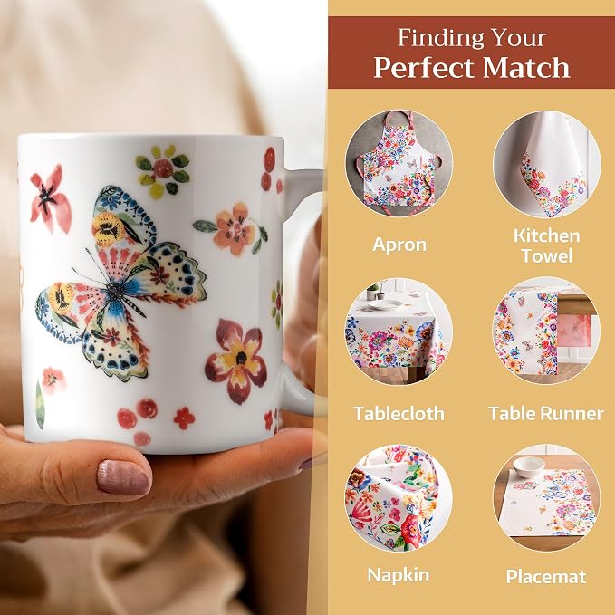 Maison d' Hermine Coffee Mug with Handles Tea Cups (15 Ounce, Pack of 1) | Fine Bone China Coffee Mugs for Hot Beverages Cappuccino Latte Home Spring Summer -Happy Florals - High Summer Butterfliess - Image 6
