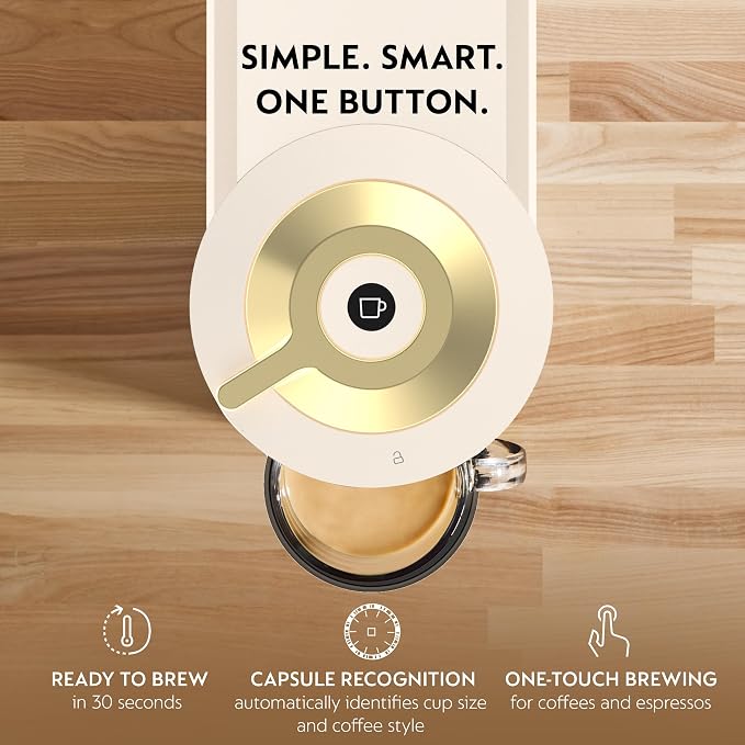 Nespresso Vertuo Next Coffee and Espresso Maker by De'Longhi, Creamy White and Gold | Creamy white and gold coffee machine with slim, sustainable design. Brews 6 cup sizes, espresso to 18 oz., topped with crema. - Image 5