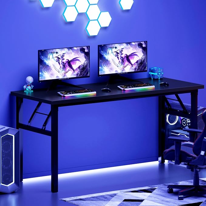 DlandHome 62 Inch Large Folding Computer Desk, Fully Assembled, Black | Foldable Writing Table for Bedroom Dorm, Conference Table for Home Office, Wood Top Metal Frame, Collapsible Easy Storage - Image 8