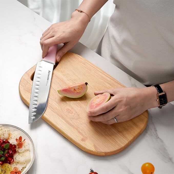Astercook Knife Set, Kitchen Knives Set with Block and Sharpener 15 Pcs German Stainless Steel Knives Sharp Blade Dishwasher Safe Deba Knives with Ergonomic Handle, Crystal Pink - Image 8