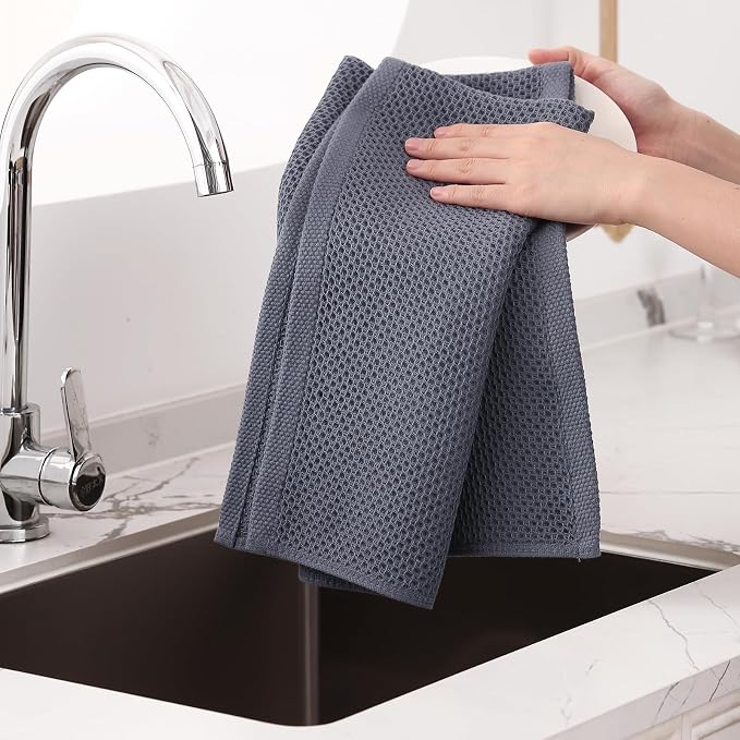 Homaxy 100% Cotton Oversized Waffle Weave Kitchen Towels 6-Pack, Dark Grey | 20 x 28 Inches, Ultra Soft Absorbent Dish Towels, Quick Drying Large Cleaning Towels - Image 4