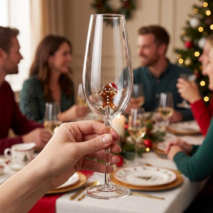 Zerodeko Christmas Wine Glasses: Decorative Glass Wine Goblet for Bar Pub | Xmas Gingerbread Man Drinkware Cocktail Glassware for Christmas Parties Hosting - Image 7