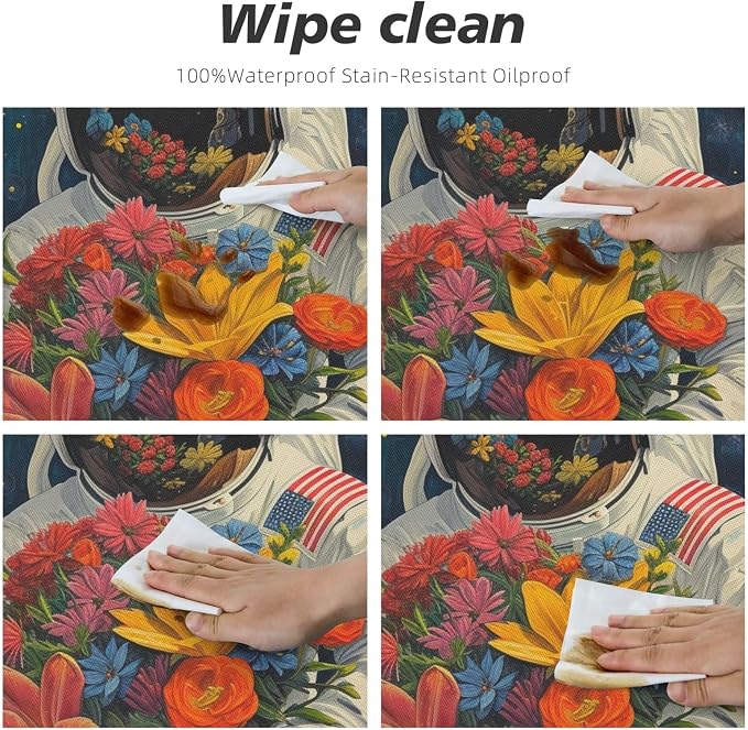 Astronaut with Flowers in Space Round Tablecloth Fitted Table Cover The Flower Seller Washable Tablecloths for Kitchen Dining Party 40-44 Inch - Image 8