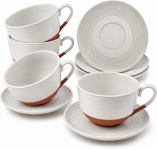 12 Oz Cappuccino Cups with Saucers, Coffee Cups Set of 4, Ceramic Tea Cup and Saucers, Wide Mouth Coffee Mugs for Latte Art, Cappuccino, Espresso & Cafe Drinks, Microwave Dishwasher Safe by FEENMAICeramicHome
