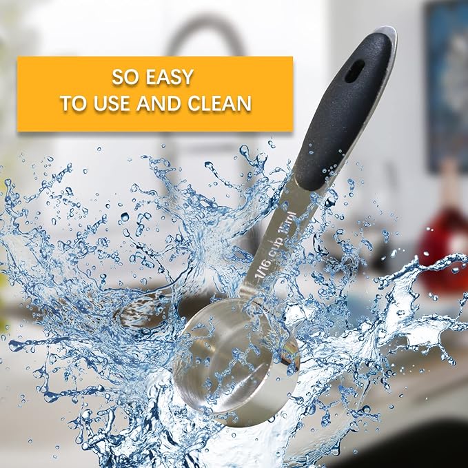2PCS 1/16Cup (15ml, 1/2oz) Single Measuring Cup with Black Silicone Grip, Stainless Steel Individual Measure Scoop Only