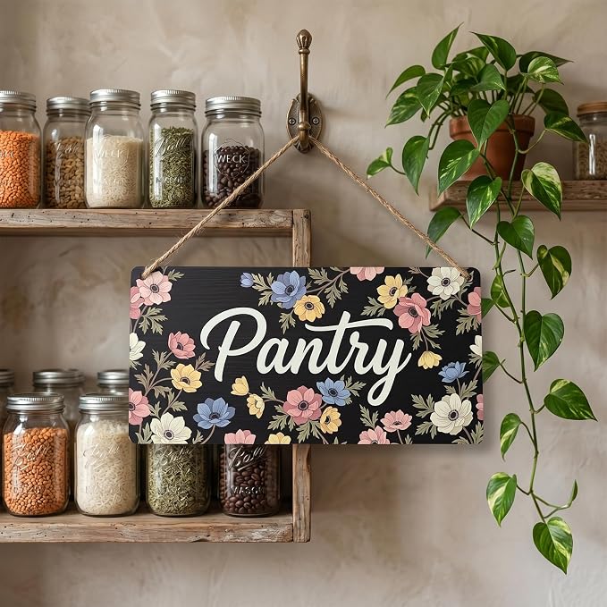 Classic Farmhouse Pantry Door Sign Floral Wood Wall Decor for Kitchen Organization, Cottage Style Decoration Housewarming Gift, 12x6 Inches - Image 7