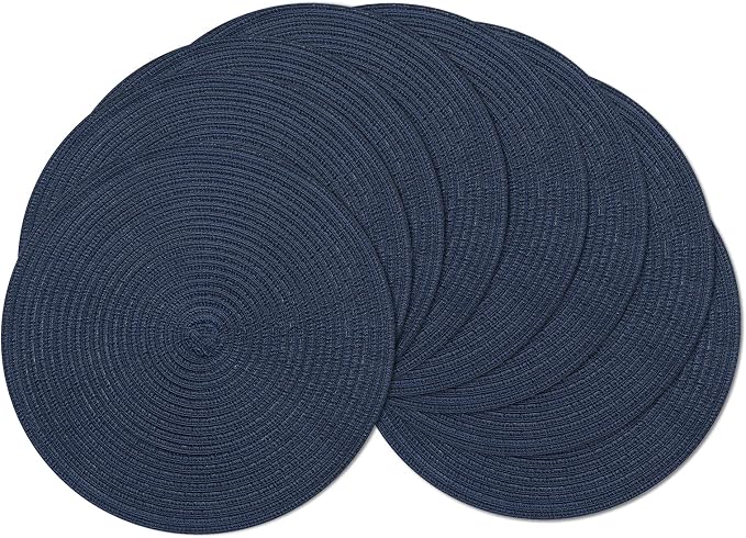 SHACOS Round Placemats Set of 8 Washable 15 inch Round Table Mats Cotton Polyester Woven Braided Place Mats for Dining Table, Navy by SHACOS