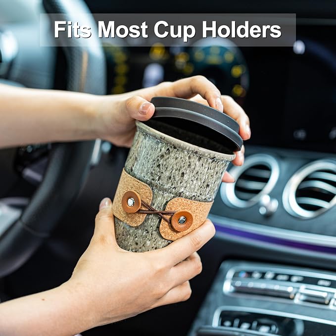 Ceramic Coffee Travel Mug Tea Cups with Lids, Travel Coffee Tumbler | Spill Proof Travel Cup, 16.5 oz Large Wide Mouth Porcelain Car Coffee Cup Clay To Go Caming Cup Microwave and Dishwasher Safe - Image 6