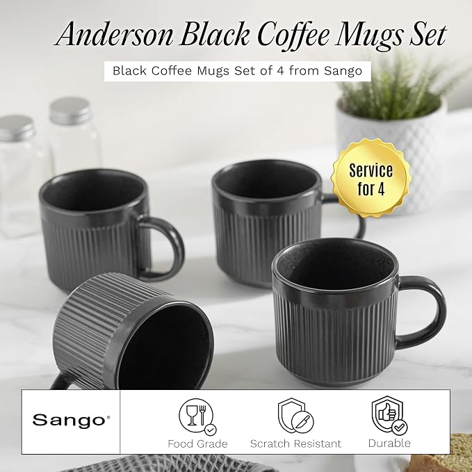 SANGO Anderson Black Coffee Mugs Set of 4, 16.5 oz Stoneware Coffee Mug Set, Big Ceramic Tea Cup with Matte Glaze for Cappuccino, Latte, Large Coffee Cups with Handle, Microwave & Dishwasher Safe - Image 5