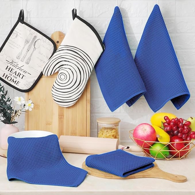 Homaxy 100% Cotton Waffle Weave Kitchen Dish Cloths 6-Pack, Blueberry | 12 x 12 Inches, Ultra Soft Absorbent Dish Towels, Quick Drying Dish Rags with Hanging Loop - Image 6