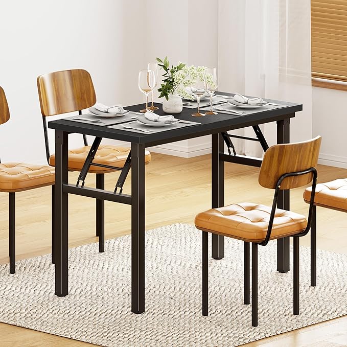 DlandHome 31.5 Inch Small Folding Computer Desk for Home Office, Black | Foldable Writing Table for Small Spaces Bedroom, No Assembly Required, Wood Top Metal Frame, Collapsible Compact Easy Storage - Image 6