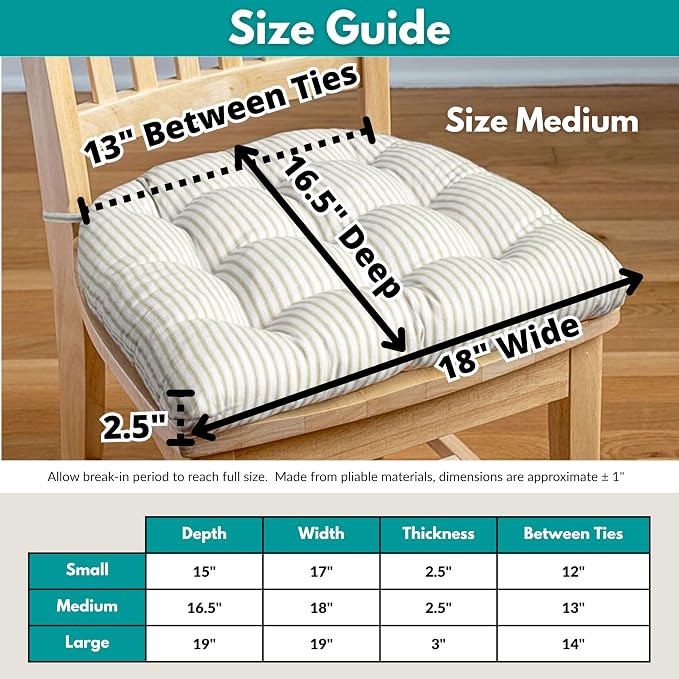 Barnett Home Decor Dining Chair Cushions with Ties – Size Medium 16.5 x 18 - Latex Foam Fill, 100% Cotton, Machine Washable Chair Pads for Kitchen Chairs, Made in USA (Tibet Spa/Pack of 2) - Image 3