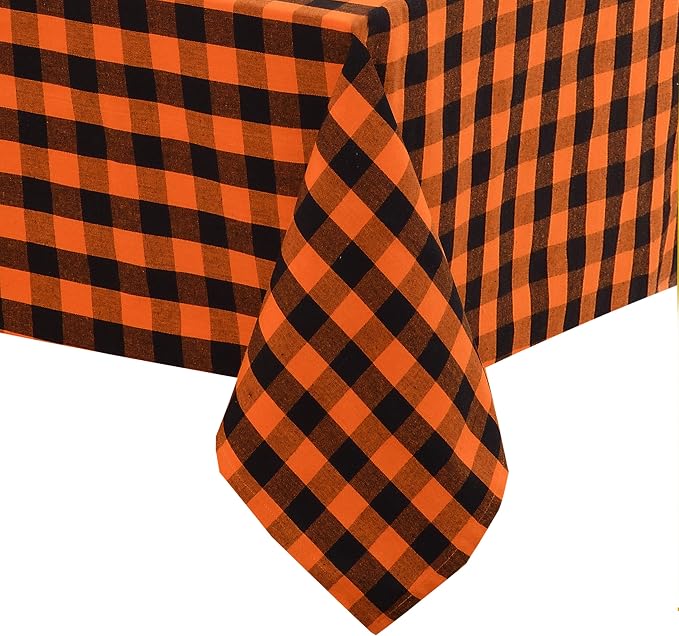 Urban Villa Tablecloth Cotton Tabletop 60x84 (6-8 Seat) Orange/Black Checks by CottonTrends